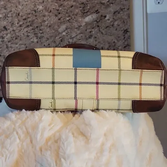 Coach Heritage Plaid Tattersall Tote Bag - Cream, Blue, and Brown 12561